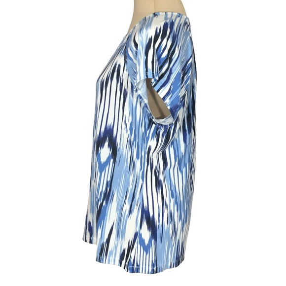 Liz Claiborne Abstract Blue Watercolor Short-Sleeved Shirt, Petite Large - Picture 2 of 9